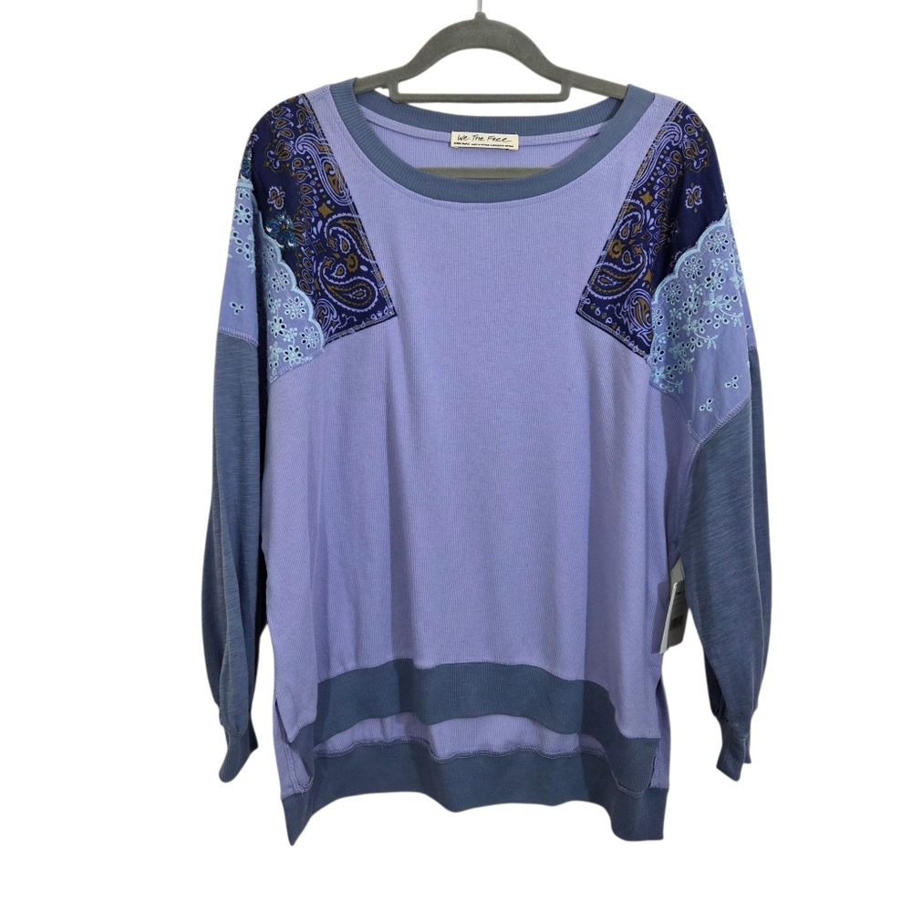 NWT We the Free People Feelin It Patchwork Boho Top Cornflower Blue Size XS